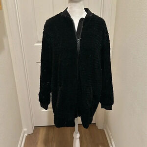 ZARA Velvet SEQUIN Long BOMBER JACKET COAT BLACK Sz S Matte
